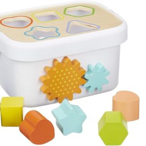 Basics Wooden Shape Sorter and Rainbow Stacker Classic Baby Toy Set-Sorting Play For Infants Age 12M+, Medium, Multicolor