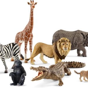 Wild Life - 7 PC  Animals Figurines Set with Lion, Giraffe, Zebra, Monkey, Rhino, Cheetah Cub Toys - Realistic Animal Figures Playset for Boys and Girls Ages 3+ - 77587