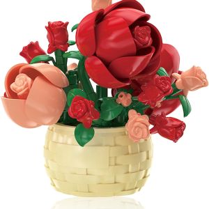 Mini Flowers Building Block Set,Flower Blocks Toys,Plants and Succulent Toys,Building Block Flowerpot,Botanical Collection Birthday Gift for Girls Boys Adults Kids Ages 6+ (Rose 128Pcs)