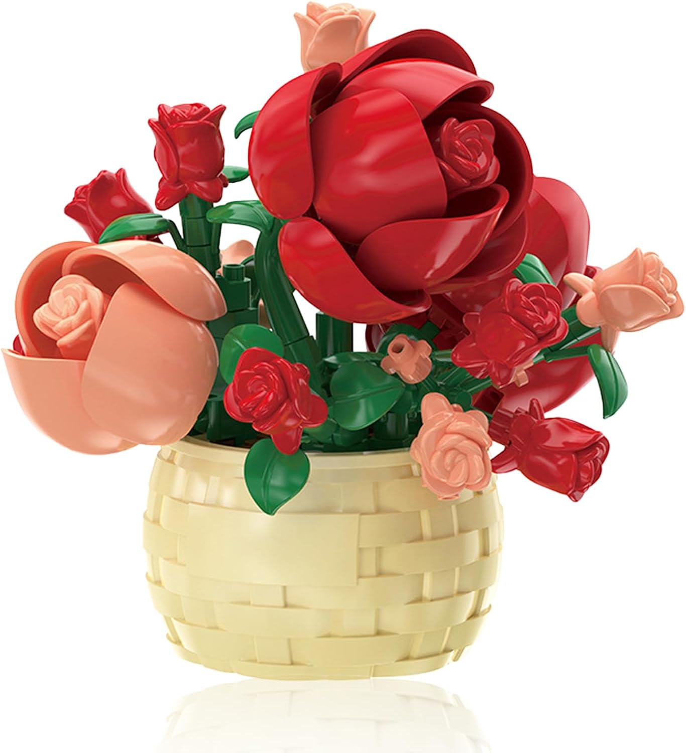 Mini Flowers Building Block Set,Flower Blocks Toys,Plants and Succulent Toys,Building Block Flowerpot,Botanical Collection Birthday Gift for Girls Boys Adults Kids Ages 6+ (Rose 128Pcs)