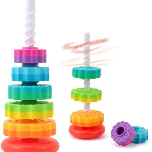 Baby Spinning Stacking Toys, 1-3 Rainbow Ring Stacker Montessori Toys for Babies, Sensory Toys for Toddlers, Christmas and Birthday Gifts Suitable for Boys and Girls