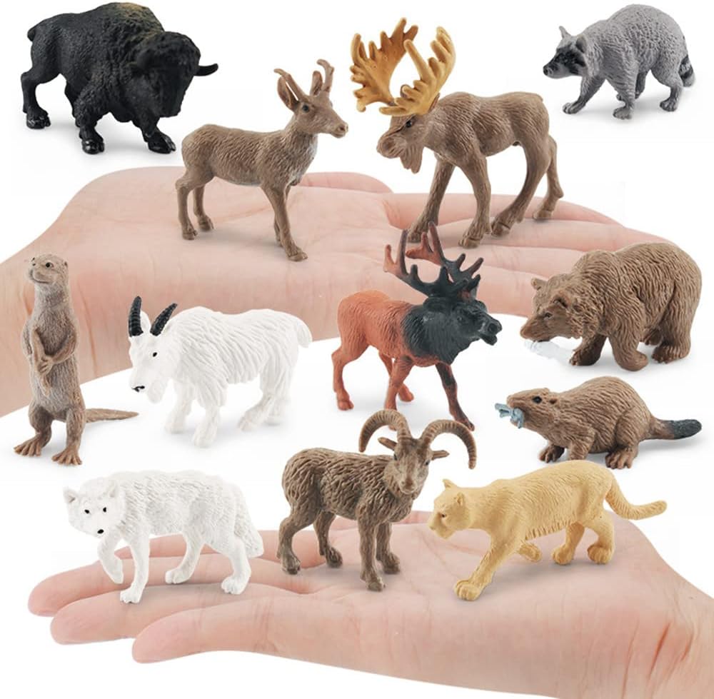 North American Animals Set 12PCS Mini Wild Animals Figurines Set cludes Moose Raccoon Cougar, Wolf, Beaver for Children Educational Toy Cake Toppers - Image 2