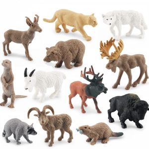 North American Animals Set 12PCS Mini Wild Animals Figurines Set cludes Moose Raccoon Cougar, Wolf, Beaver for Children Educational Toy Cake Toppers