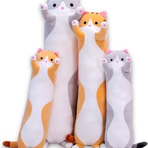 Cute Cat Plush Long Body Pillow Cuddle Cartoon Stuffed Animals Cat Plushie Soft Doll Pillows Gifts for Kids Girls (Gray, 51 Inches), 1 Count (Pack of 1)