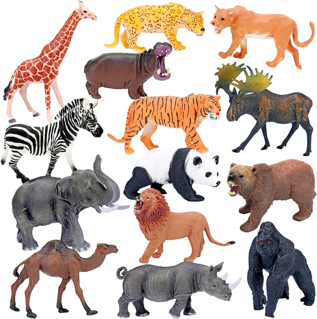 Animals Figures Toys, Realistic Jumbo Wild Zoo Animal Figurines Plastic African Jungle Animals Playset for Kids Toddlers, 14 Piece Gift Set