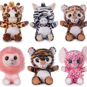 7" Plush Toys Set Stuffed Animals Bundle of Forest Animal Toys Lion/Elephant/Zebra/Giraffe/Tiger/Leopard Stuffed Animals Pack of 6 for Babies Kids Girls Boys