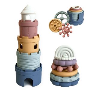 Baby Stacking Toys - Teething Toys - Stacking Cups - Food-Grade Silicone Teethers - 6+ Months - Soft Bath Toy