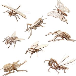 Wooden 3D Puzzles for Kids 6+, 8 Piece Set Insect Animal Models, Wood Building Kits DIY Wooden Crafts  Toys peresents for Kids and Adults