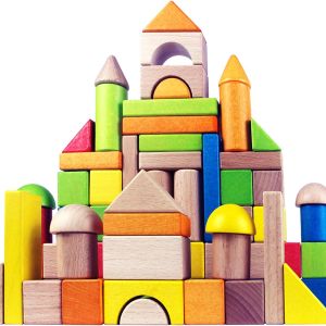 Wooden Building Blocks Set for Kids - Rainbow Stacker Stacking Game Construction Toys Set Preschool Colorful Learning Educational Toys - Geometry Wooden Blocks for Boys & Girls