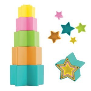 Silicone Stacking Stars, 5-Piece Bath & Learning Toy, Soft Silicone, Durable, Easy-to-Grip, Counting, Nesting & Water Play for Babies & Toddlers