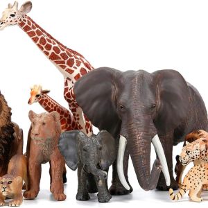 Zoo Animals Figures Toys, 14 Piece Realistic Jungle Animal Figurines, African Wild Plastic Animals with Lion, Elephant, Giraffe Educational Learning Playset for Toddlers, Kids, Children