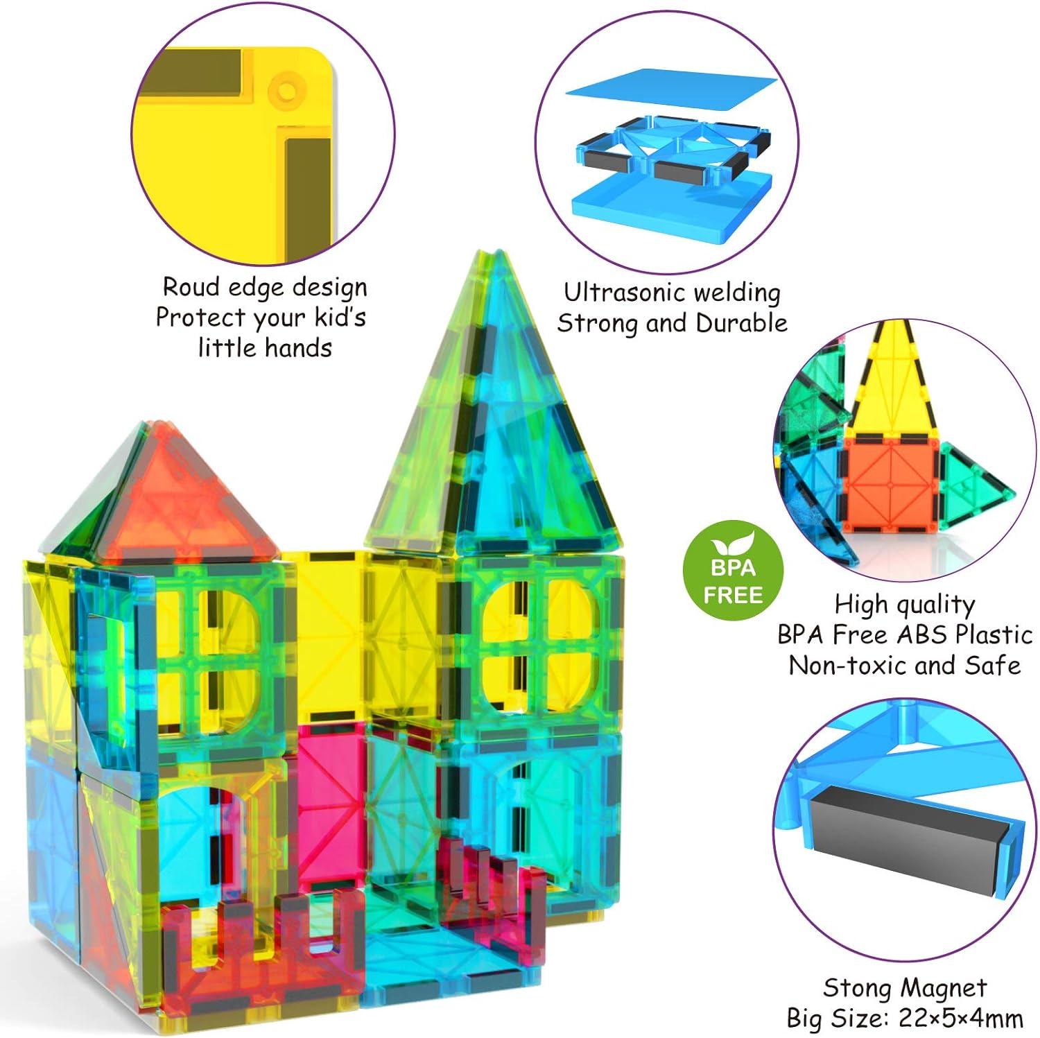 Magnetic Tiles Kids Magnetic Blocks Building Sets 3D Magnet Tile Building Blocks Toy Construction Educational Toys Gifts for Toddlers Boys Girls 3 4 5 6 7 8 9 10 + Year Old - Image 2