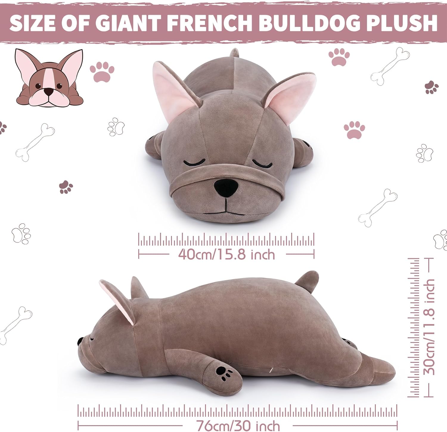 Auspicious beginning 30'' Giant French Bulldog Plush Stuffed Animal- French Bulldog Dog Plush Pillow Plushies, Large Sleeping Body Pillow Dog Plushie Toy, Christams Birthday Gifts for Kids Girls Boys - Image 2