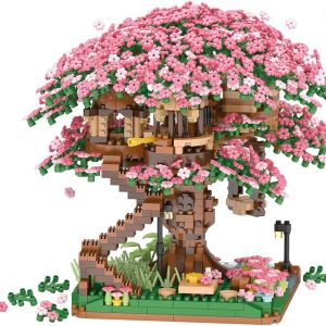 Christmas Gift Cherry Blossom Tree Building Block Kit 2008 Pcs Cherry Bonsai Tree Building Sets DIY Sakura Tree House Model Sets Flowers House Mini Bricks Building Kit Gift for Adults Teens 14+