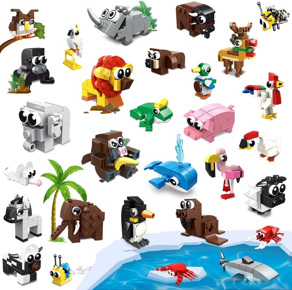 30 Packs Party Favors for Kids - 867PCS Animals Building Blocks Sets for Classroom Prizes Goodie Bag Fillers Stocking Birthday Valentines Easter Gifts for Kids Boys Girls 6+