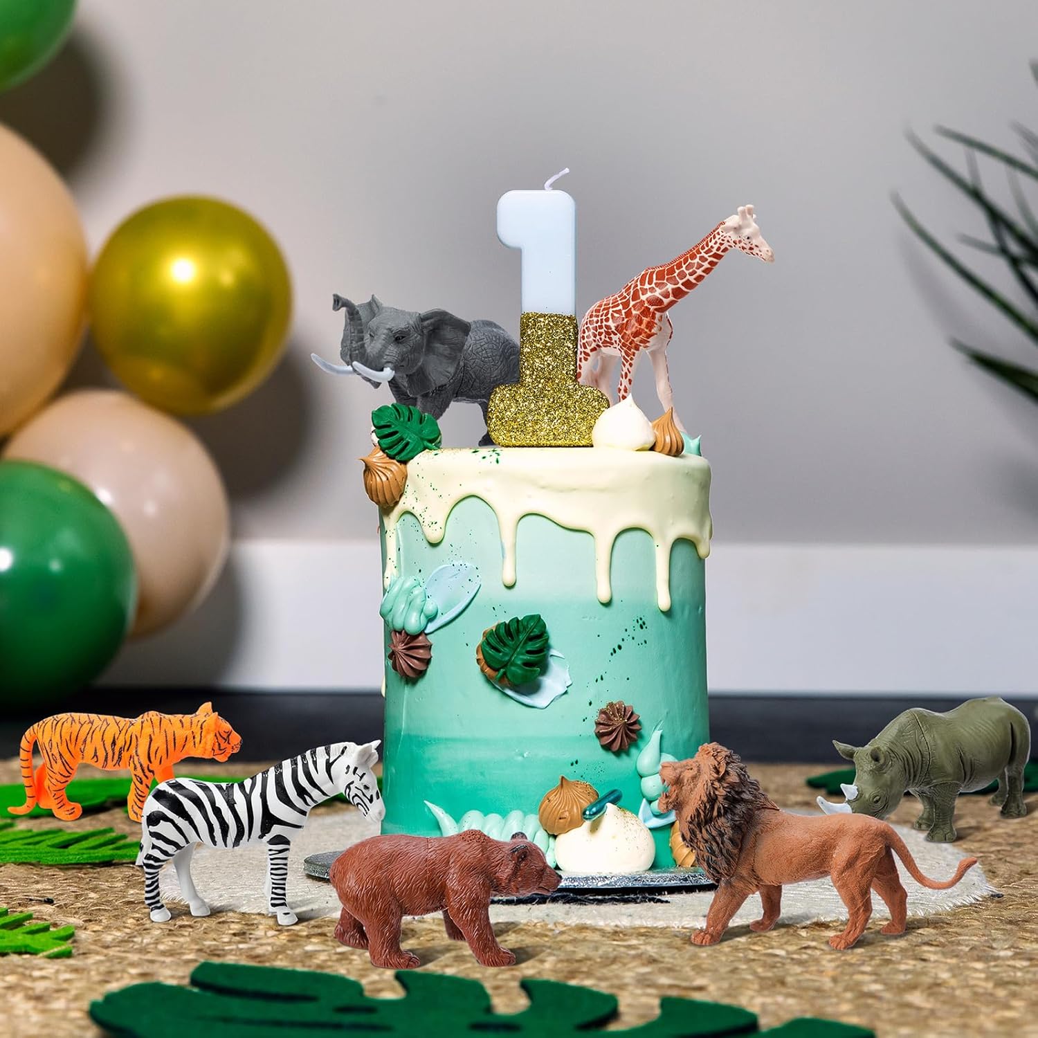 18 Pcs Jungle Animal Birthday Party Decorations Mini Birthday Hat Animal Figure Model Cake Toppers with Mini Hat for Birthday Party, Wild Animals Themed Party - Image 2