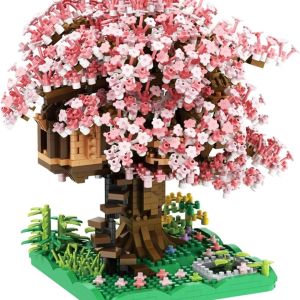 Pink Cherry Blossom Bonsai Tree Building Blocks Set,(1443 Pieces) Flower Treehouse Model Mini Building Block Toys,Tree House Model Toys Gifts for Kid and Adult