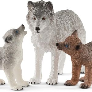 Wild Life 3pc. Mother Wolf and Baby Wolf Pups Figurine Set - Authentic and Highly Detailed Toy Set, Durable for Education and Fun Play, Perfect for Boys and Girls, Ages 3+