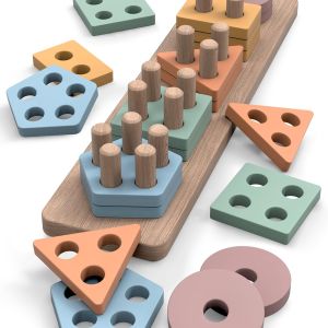 TOYS Montessori Toys for 1+ Year Old – Wooden Shape Sorter & Stacking Puzzle – Toddler Learning, Fine Motor Skills & Developmental Toy for Boys & Girls