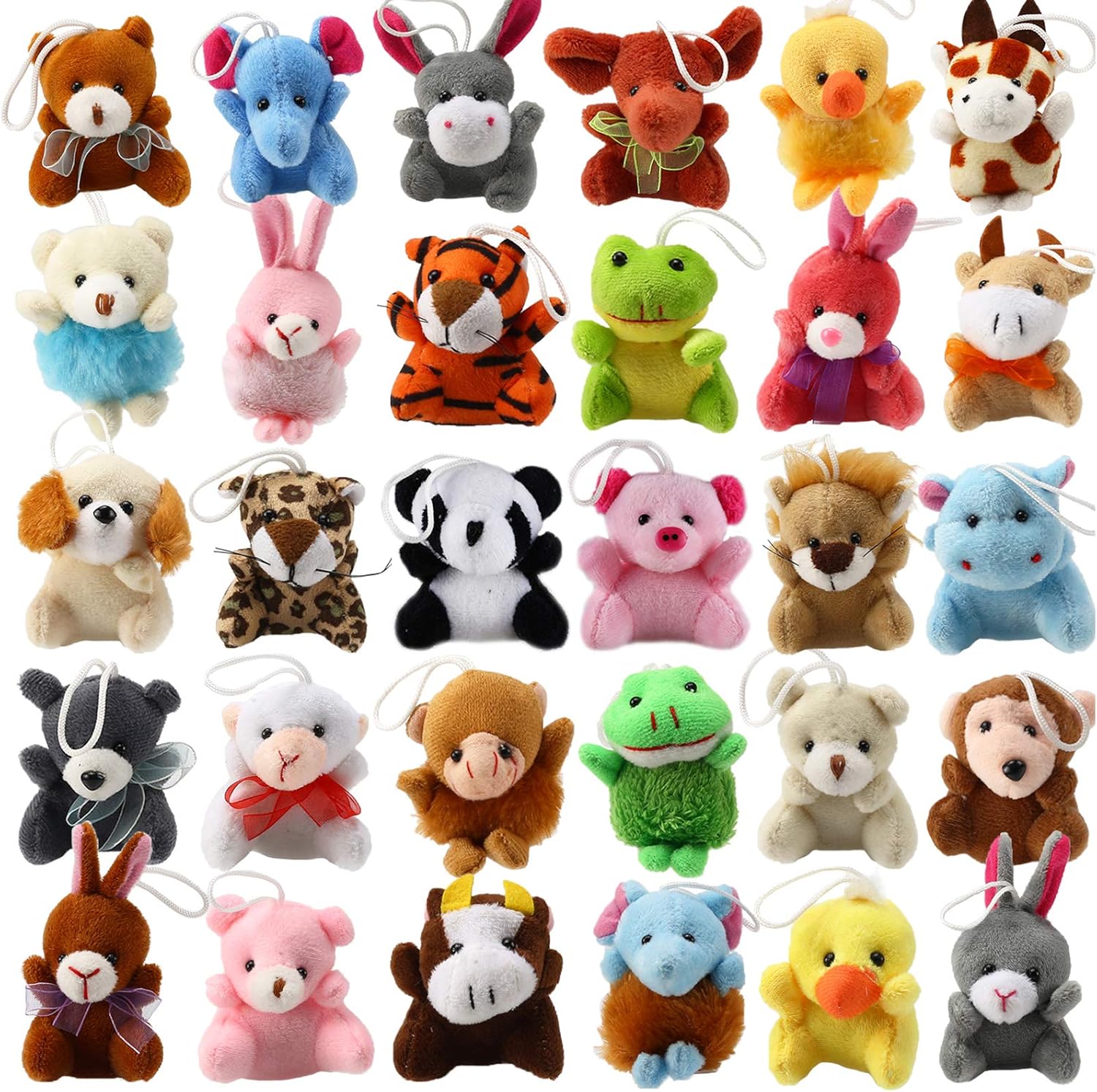 32 Piece Mini Plush Animal Toy Set, Cute Small Animals Plush Keychain Decoration for Themed Parties, Kindergarten Gift, Teacher Student Award, Goody Bags Filler for Boys Girls Child Kid