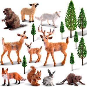18 Pcs Forest Animals Figurines Woodland Animals Toys Model Trees Kit Miniature Plastic Toys Realistic Wild Forest for Cake Toppers Birthday Party Favor(Forest Animals)