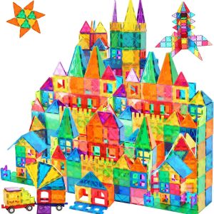 Magnetic Tiles,102PCS Magnetic Building Blocks 3D Clear Construction Playboards, Inspiration, Creativity Beyond Imagination, Educational Magnet Toy Set for Kids with 2 Cars