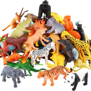 Animals Figure,54 Piece Mini Jungle Toys Set, Realistic Wild Vinyl Plastic Animal Learning Party Favors for Boys Girls Kids Toddlers Forest Small Playset Cupcake Topper