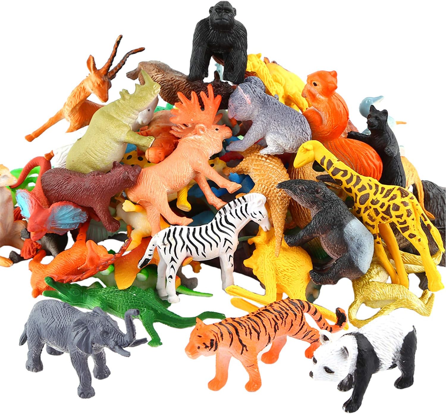 Animals Figure,54 Piece Mini Jungle Toys Set, Realistic Wild Vinyl Plastic Animal Learning Party Favors for Boys Girls Kids Toddlers Forest Small Playset Cupcake Topper