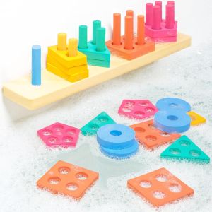 Shape Sorter & Stacking Toddler Bath Toy | 20 Foam Pieces | Color Sorting & Shape Stacking Kids Bath Toys | Floats & Sticks to Tub Walls | Early Learning Bathtub Toys
