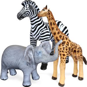 Wildlife  Inflatable, 3-PK, Giraffe, Zebra, Elephant, Realistic Animal Bundle for Party Decoration, Pool, Birthday, Africa Jungle Photo Prop. Easy to Inflate, 1pc